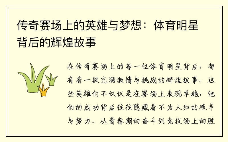 传奇赛场上的英雄与梦想：体育明星背后的辉煌故事